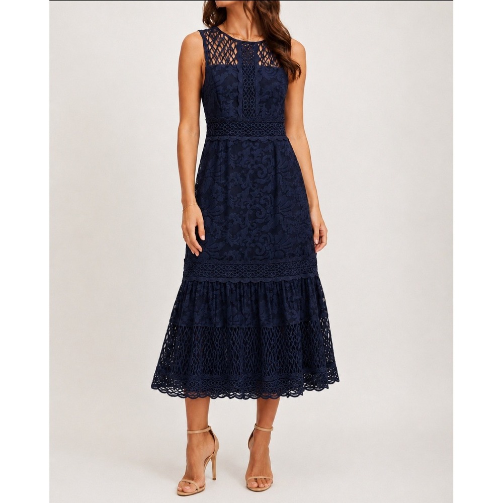 ANTONIO MELANI Navy Lace Midi Dress
